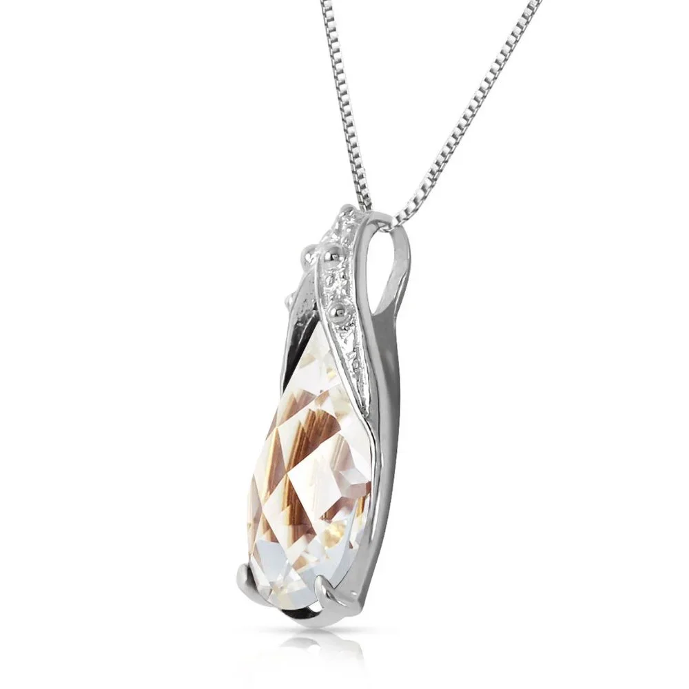 14K. SOLID GOLD NECKLACE WITH NATURAL WHITE TOPAZ (White Gold) - Picture 1 of 7